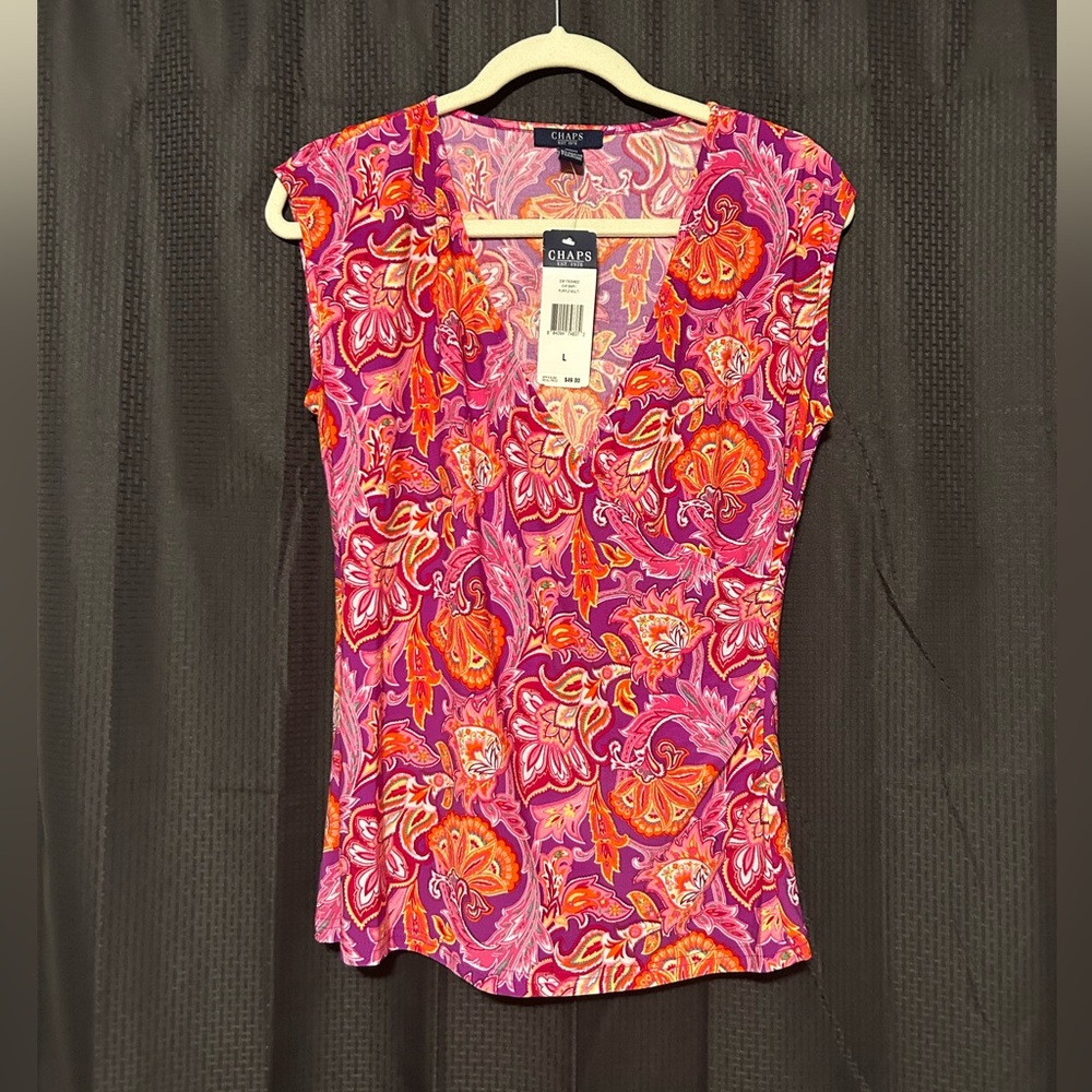 NEW Vintage Chaps Womens Paisley Blouse Size Large